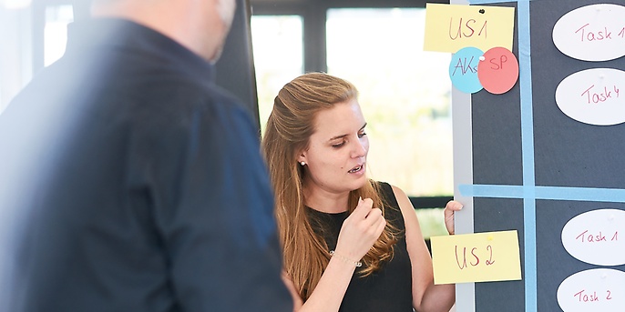 employees at a blackboard 